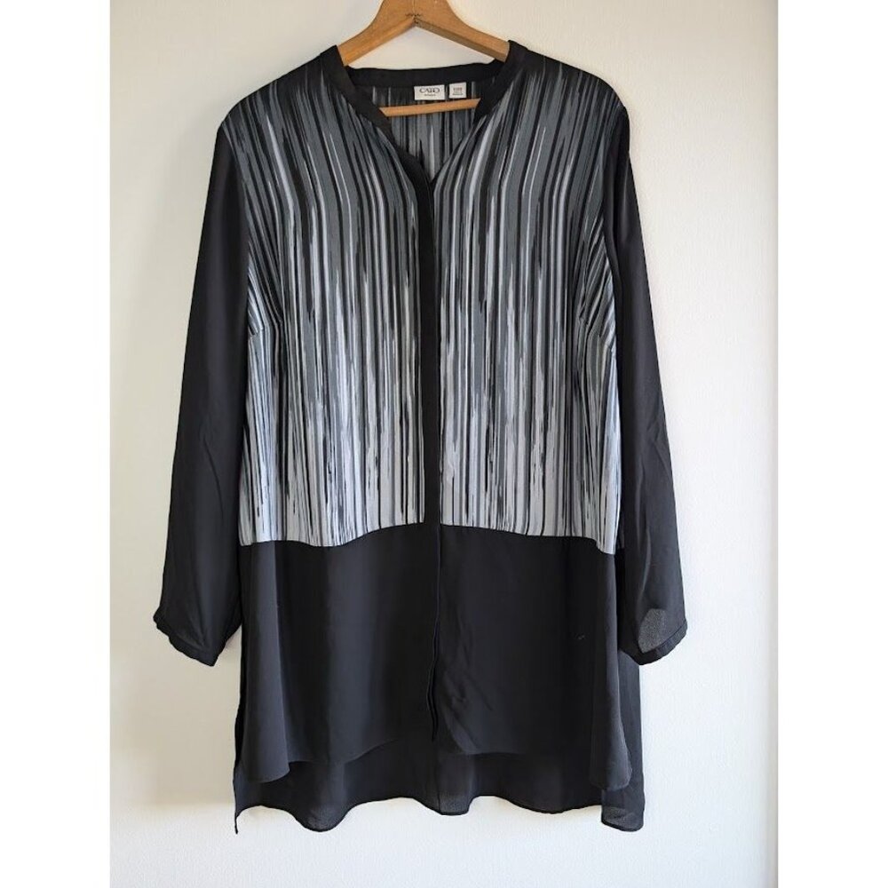 Cato Blouse Women's Size‎ 22/24 3/4 Sleeve Tunic Sheer Artsy Lagenlook Black EUC